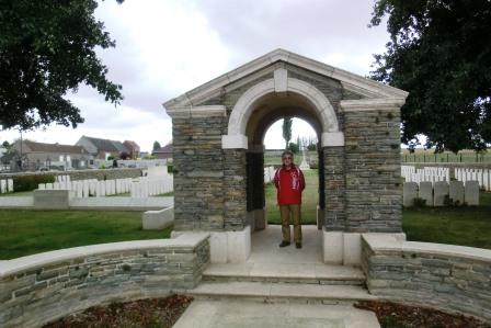 CIMG8360 Sep 5 2017 Pieter at entrance to Moeuvres Communal Extension Cemetery