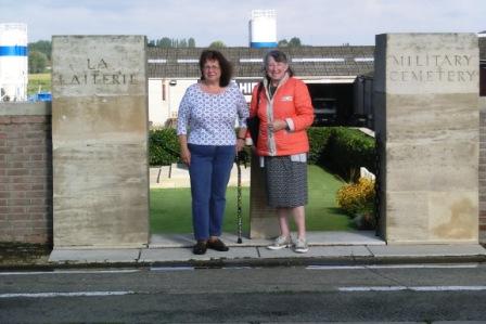 CIMG8659 Sep 9 2017 Daria and Mieke outside La Laiterie Military Cemetery
