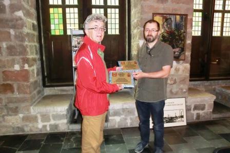CIMG8906 Sep 11 2017 Pieter with plaques given to Frederik Vandewiere of In Flanders Field Museum in Ypres