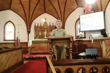 CIMG1010 Jul 12 2018 Pieter at podium Presentation at Anglican Church in Crapaud