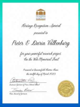 2023 PEI Heritage Award Certificate